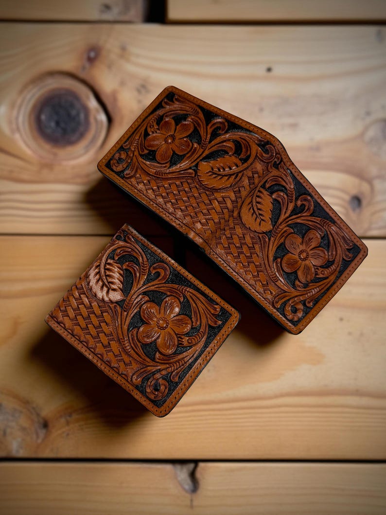 Hand-Tooled Floral Bifold Leather Wallet