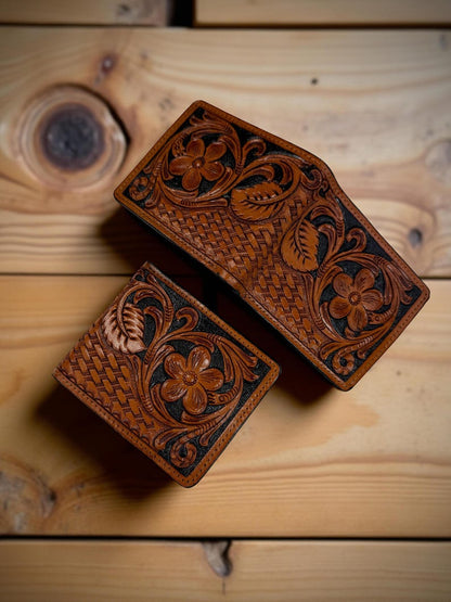Hand-Tooled Floral Bifold Leather Wallet