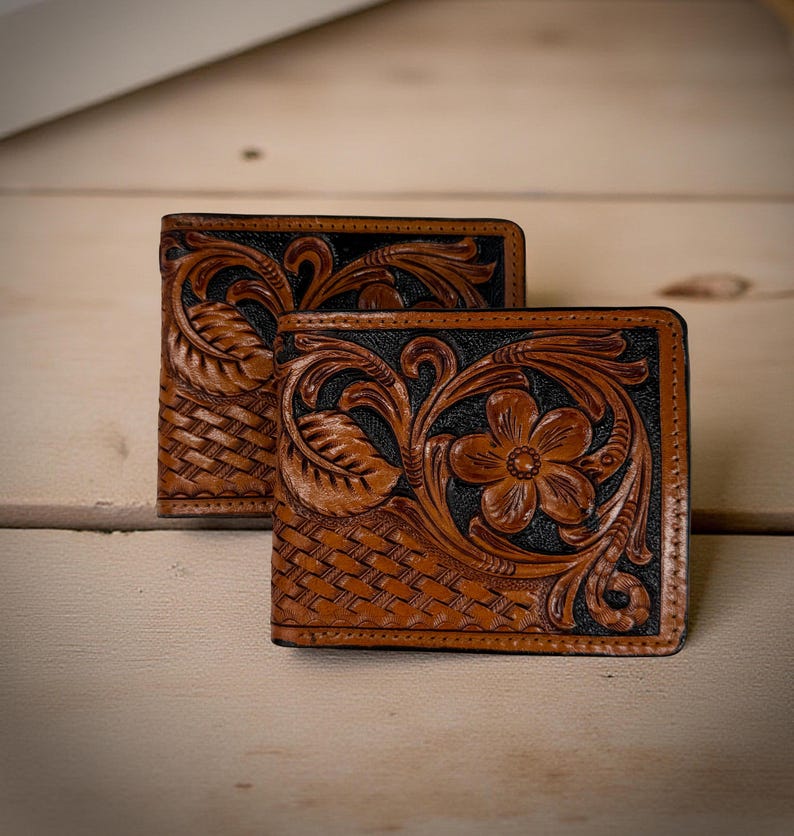 Hand-Tooled Floral Bifold Leather Wallet